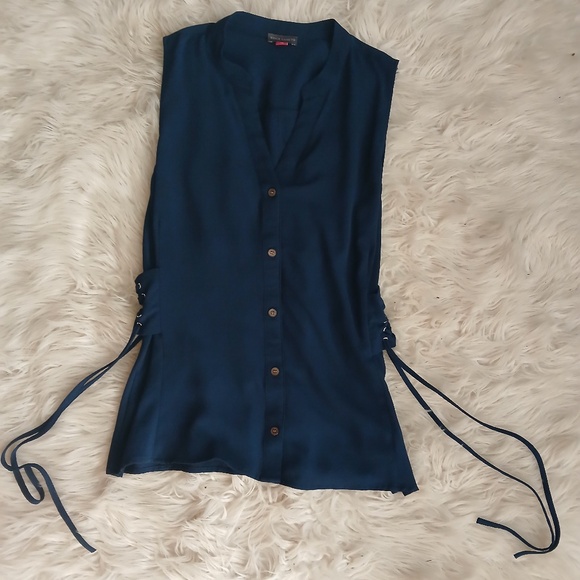 Vince Camuto Tops - Vince Camuto Navy Sleeveless Blouse with Side Tie Detailing Size M